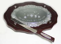 Oval Wood & Silver Plate Challah Board & knife