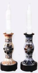 Gemstone and Wood Shabbat Candlesticks