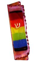 Gary  Rosenthal Mezuzah Cover with rainbow fused glass