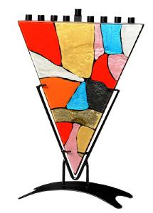 triangle stained glass  menorah