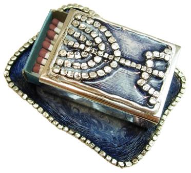Jeweled Menorah Match Box and tray