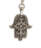 Ornate Pewter Hamsa Necklace