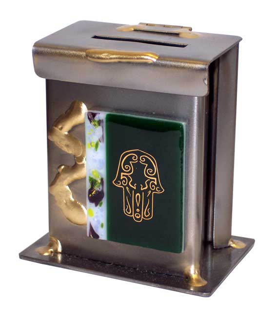 Green Hamsa Tzedakkah Box