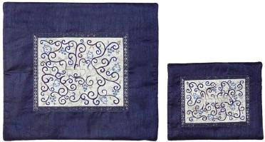 embroidery on blue raw silk Tallit bag