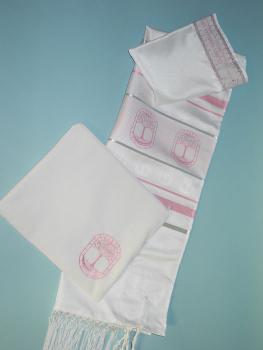 Pink and silver tallit set