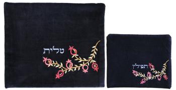 pomagranate Embroidered Tallit and Tefilin Bags 