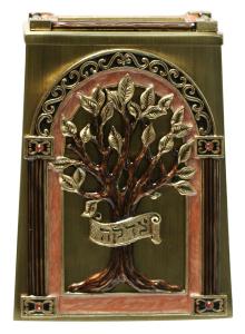 Tree-of-Life Tzedakah Box -Brown / Salmon / Gold