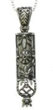 ornate silver Mezuzah Necklace