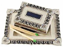 fine pewter Jeweled Match Box Set 
