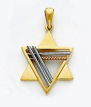  Blue Sapphires Two Tone Gold Jewish Star Pendant
