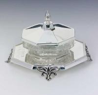 Sterling Silver Honey Dish w/glass and tray